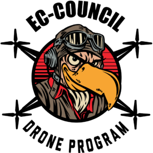 Logo for the EC-Council Drone Program shows a cartoon vulture with aviator goggles.